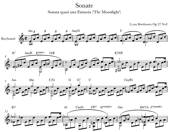 دانلود نت کیبورد (ارگ) Beethoven - Moonlight Sonata